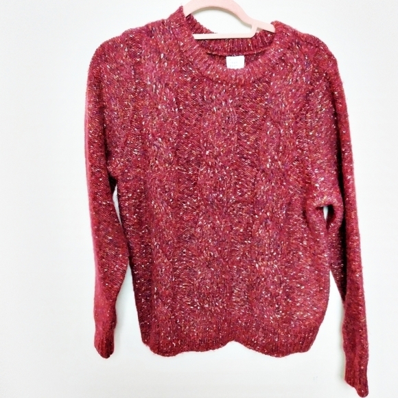 A New Day Red Chunky Cable Knit Crew Neck Sweater Size Small - Picture 1 of 9